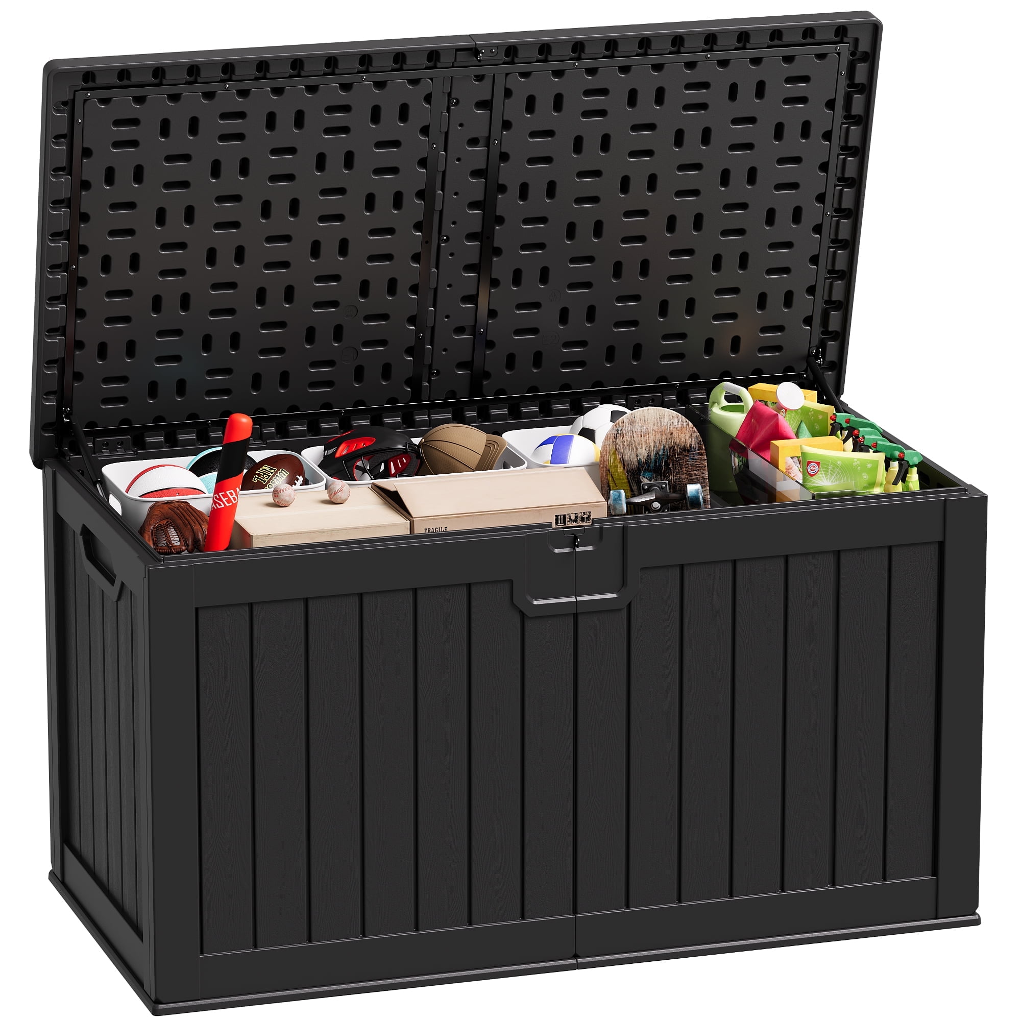 Homall 230 Gallon Outdoor Resin Deck Box ,Lockable, with Side Handles \u0026 Hydraulic Rod, Ideal for Patio, Garden, Poolside